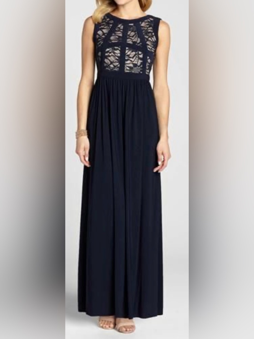 R&M Richards Navy Lace Bodice Maxi Dress